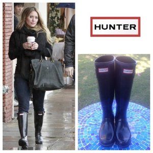 HUNTER Wellies Adjustable Back Gloss Waterproof Rain Boot Sz:8 Free People $160